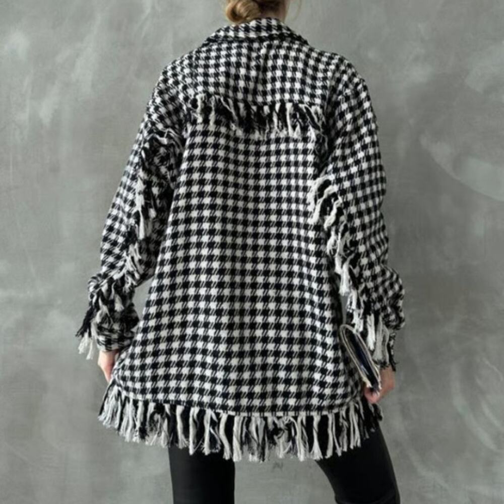 Zara Houndstooth Fringed Overshirt Barn Jacket Oversized Tweed Shacket 4391/737 - Picture 15 of 15